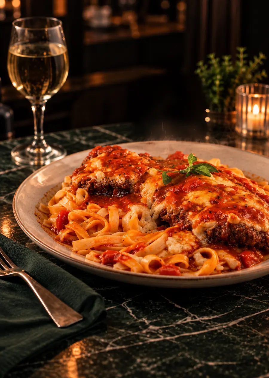 Filé à parmegiana com fettuccine do Dom 6
